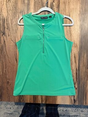 New York & Company Green Sleeveless Zip-Front Tank